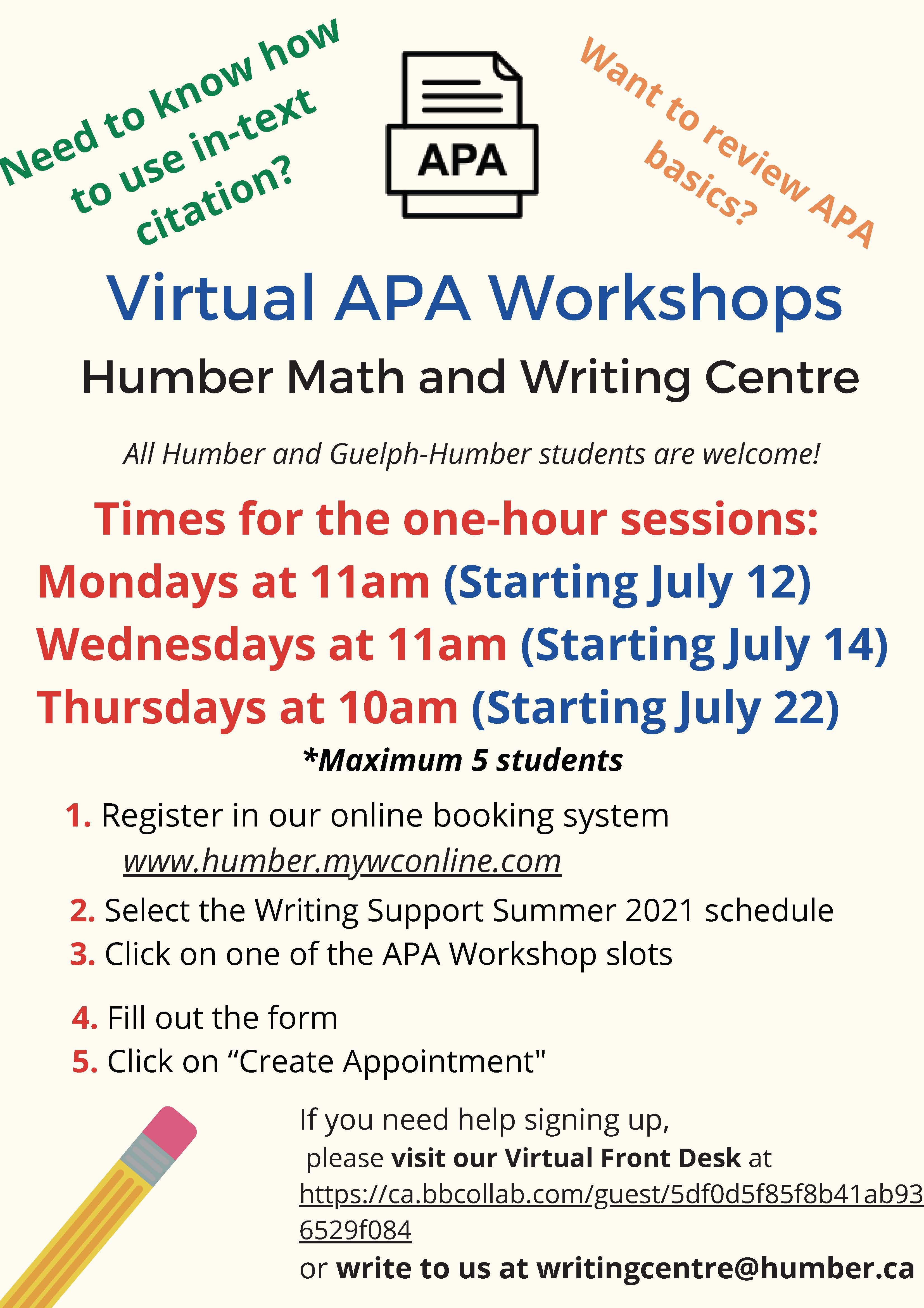 APA Workshops at the Math & Writing Centre | Humber Communiqué
